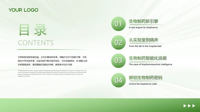 渐变绿色商务风球形目录页