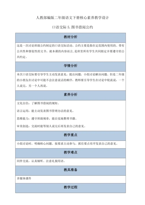 【核心素养】部编版语文二年级下册-口语交际：图书借阅公约（教案含反思）