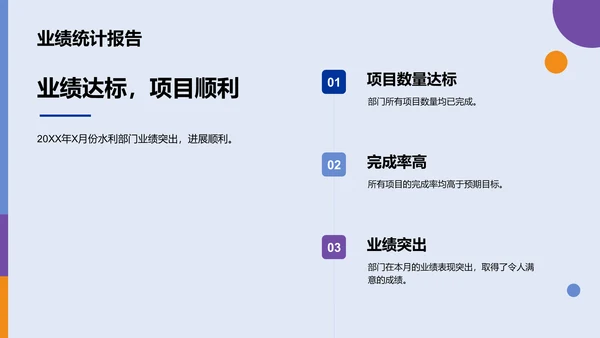 蓝色现代商务水利部门月度工作总结PPT模板