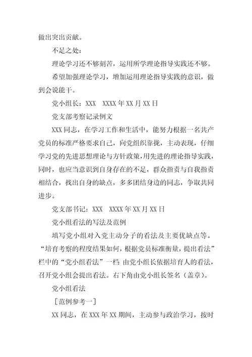 发展对象党小组意见
