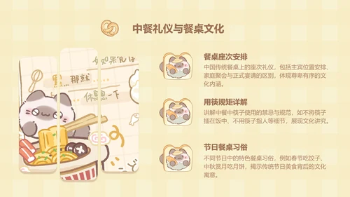 团团猫黄色卡通风美食介绍ppt模版