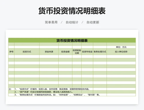 货币投资情况明细表