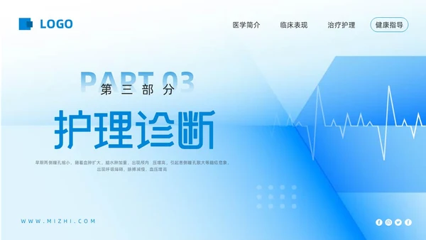 蓝色简约高血压脑出血护理查房PPT模板宣传PPT动态PPT