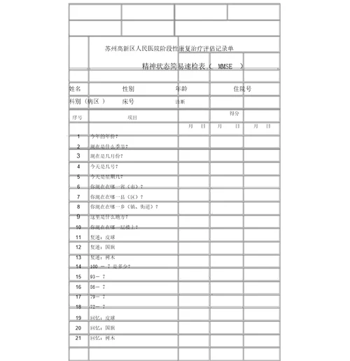 阶段性康复治疗评估记录单