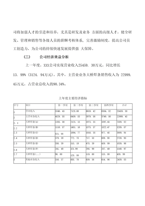 大桥焊条项目创业计划书参考模板