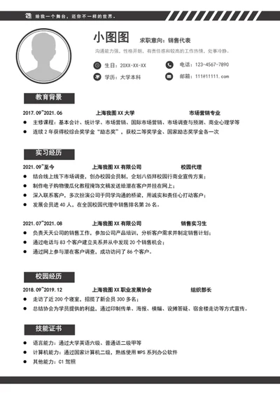 简约风销售代表个人简历模板word求职简历