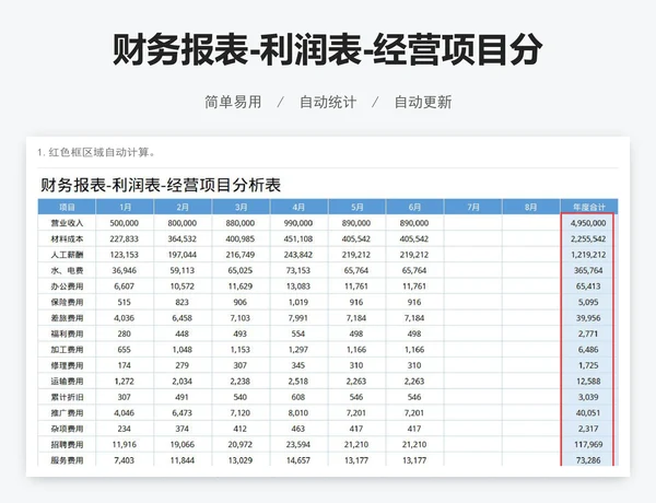 财务报表-利润表-经营项目分析表