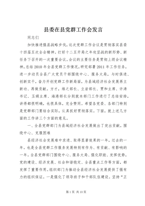 县委在县党群工作会发言.docx