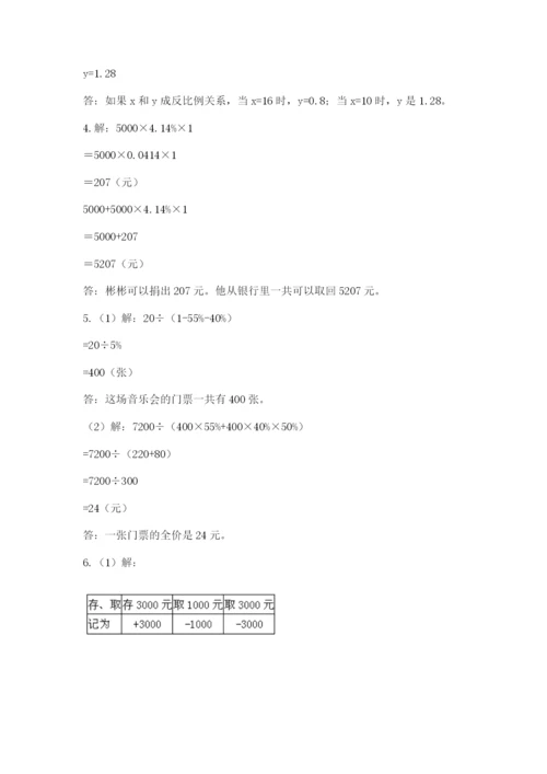 小学六年级数学期末自测题及参考答案（夺分金卷）.docx