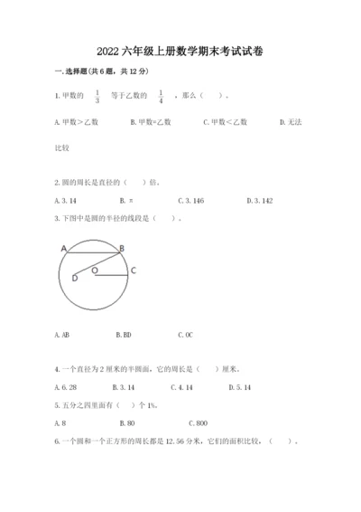 2022六年级上册数学期末考试试卷含完整答案（考点梳理）.docx