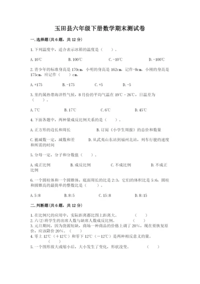 玉田县六年级下册数学期末测试卷标准卷.docx