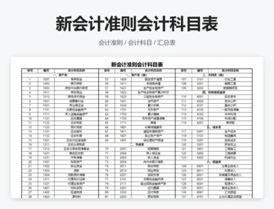 新会计准则会计科目表