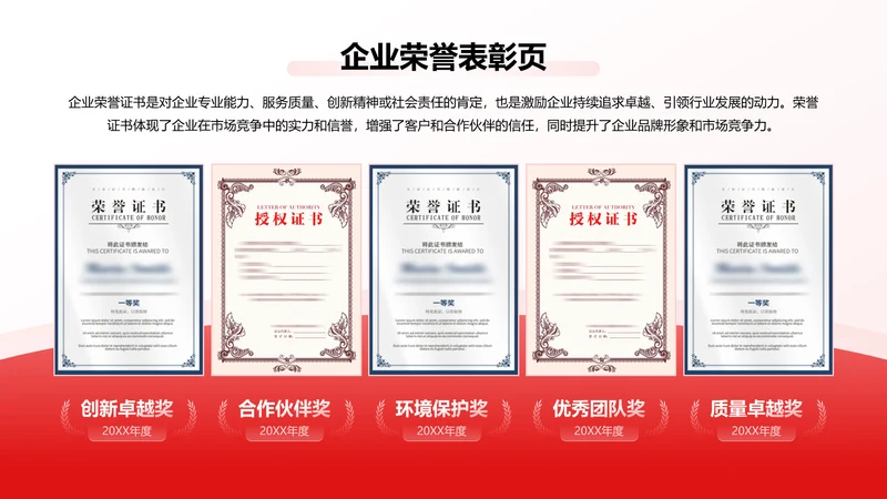 红色商务风荣誉表彰页