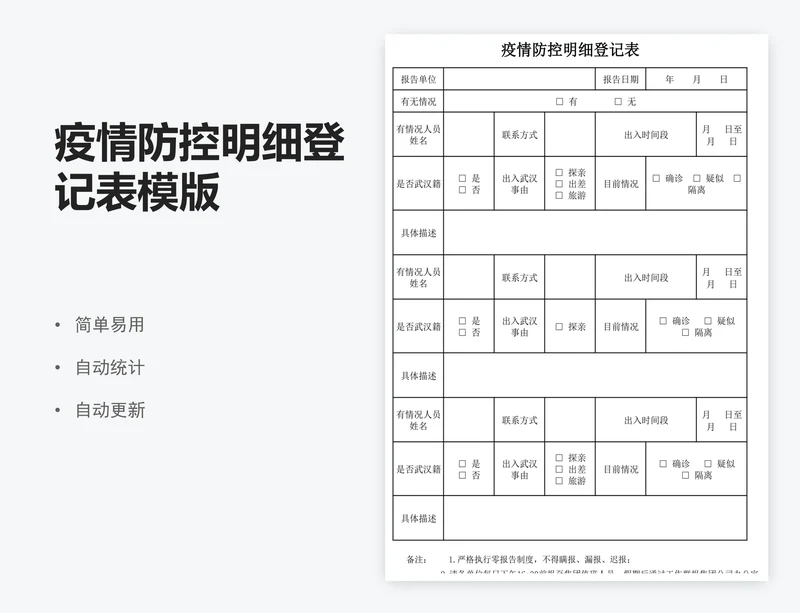 疫情防控明细登记表模版
