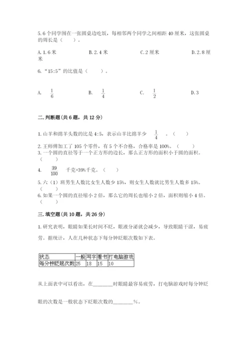 人教版六年级上册数学期末测试卷带答案（巩固）.docx