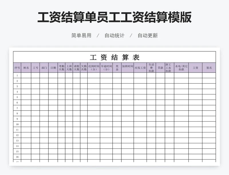 工资结算单员工工资结算模版