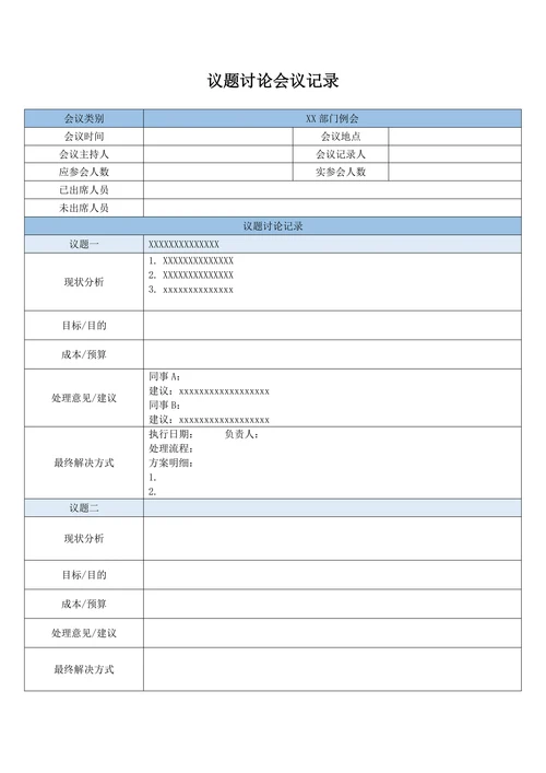 议题讨论会议记录