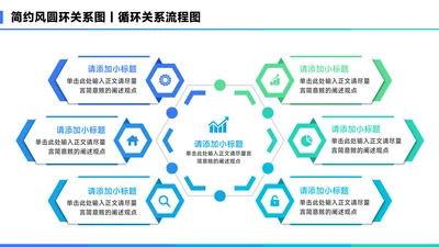蓝色简约风6项圆环总分关系图PPT
