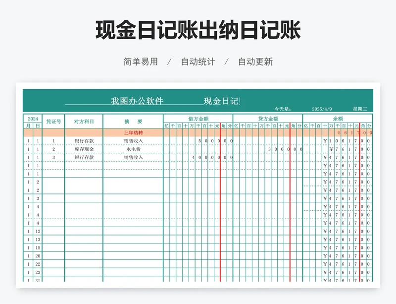 现金日记账出纳日记账