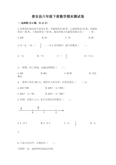 普安县六年级下册数学期末测试卷精编.docx