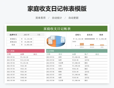 家庭收支日记帐表模版