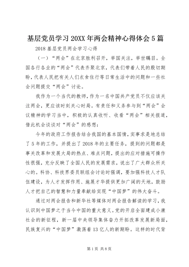 基层党员学习20XX年两会精神心得体会5篇.docx