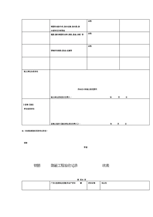 钢筋工程隐蔽验收记录