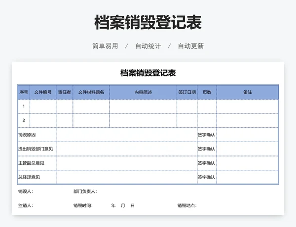 档案销毁登记表