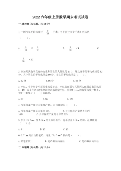 2022六年级上册数学期末考试试卷及完整答案【典优】.docx