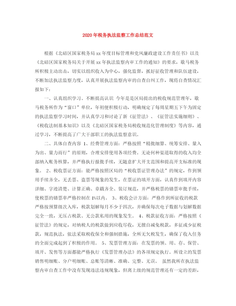 精编之年税务执法监察工作总结范文.docx