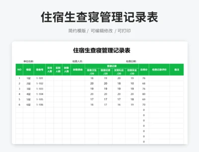 住宿生查寝管理记录表