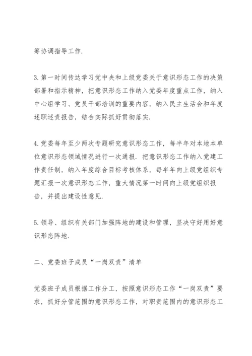 2022年落实意识形态工作责任清单6篇.docx