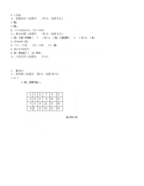 浙教版一年级数学下学期期末检测试卷含答案