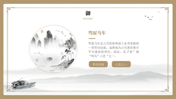 黄色简约风国学六艺教学课件PPT模版