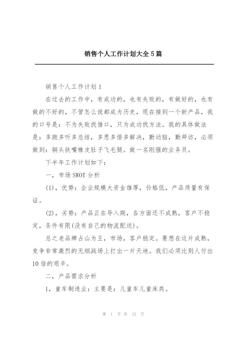 销售个人工作计划大全5篇.docx