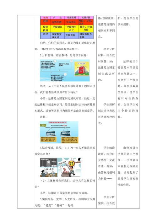 【核心素养目标】9.2 法律保障生活  教学设计（表格式）人教版道德与法治七年级下册