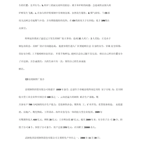 钢铁转炉车间毕业实习报告