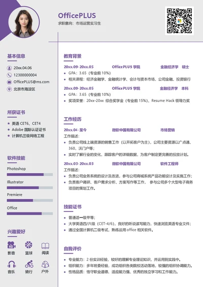 市场运营实习生个人简历模板
