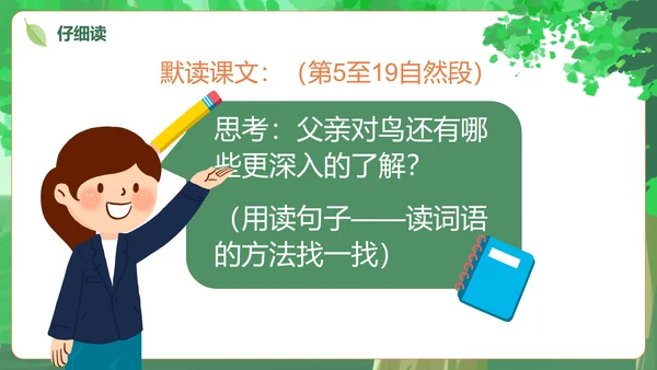 部编版三年级上册《父亲树林和鸟》课件PPT模板
