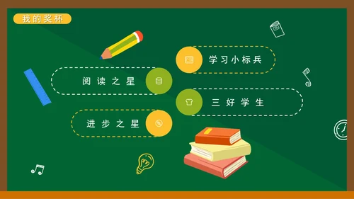 绿色黑板卡通手绘开学自我介绍带内容PPT模板