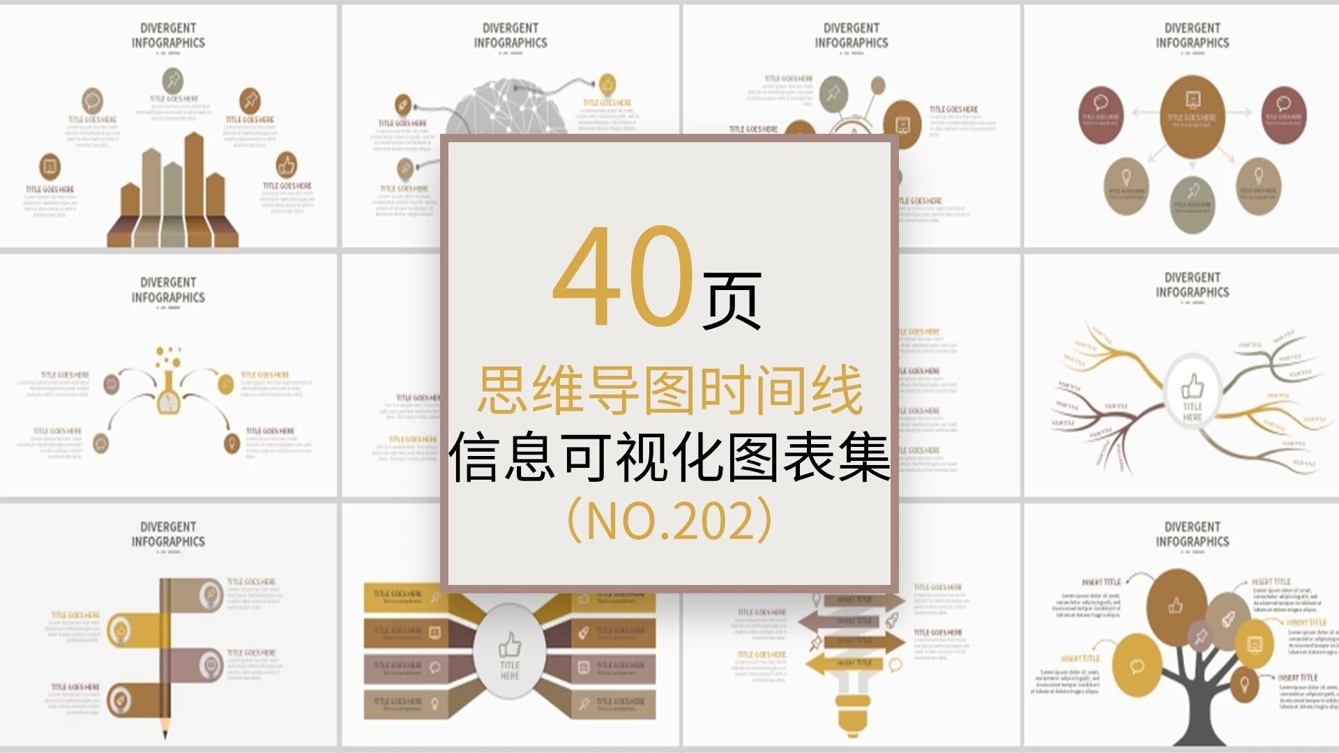 棕色商务风思维导图信息可视化图表通用PPT模板