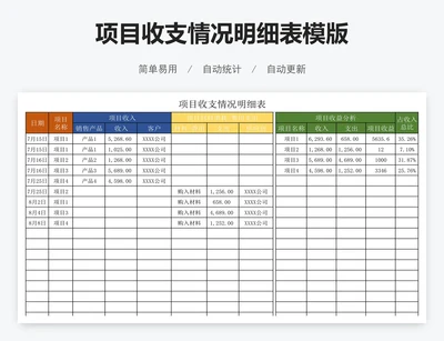 项目收支情况明细表模版