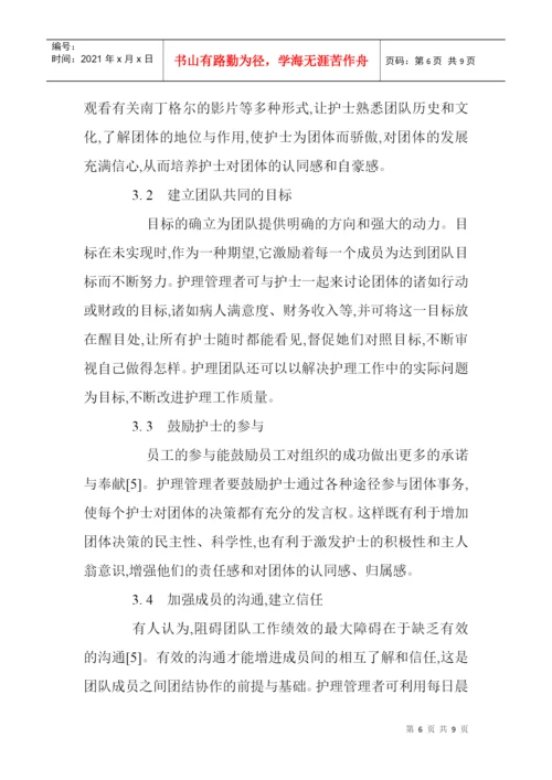 打造高绩效团队论文团队精神论文医学护理论文：护理团队精神的培养.docx