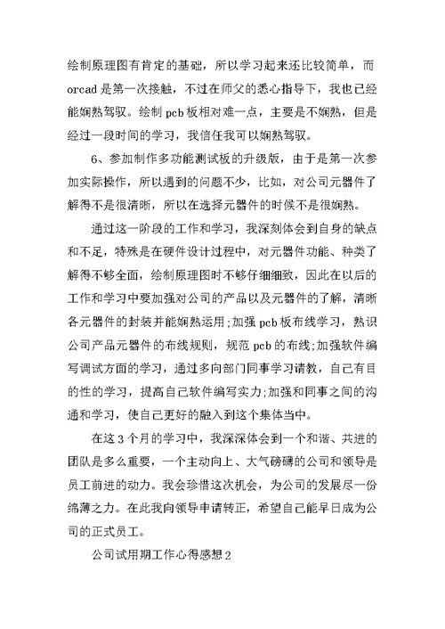 公司试用期工作心得感想