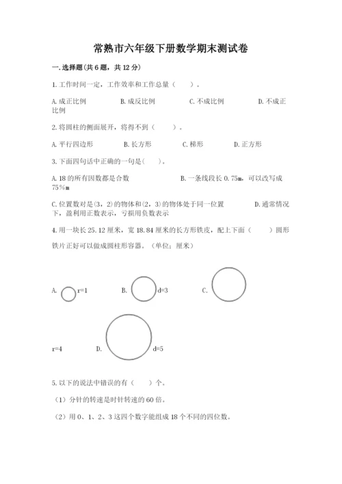 常熟市六年级下册数学期末测试卷精选.docx