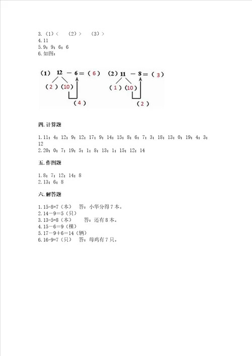 苏教版一年级下册数学第一单元 20以内的退位减法 测试卷带答案巩固