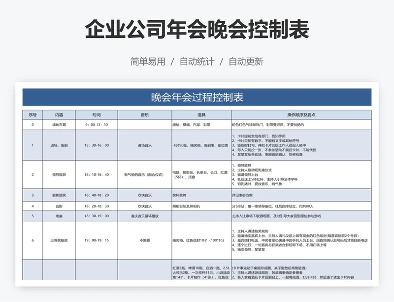 企业公司年会晚会控制表