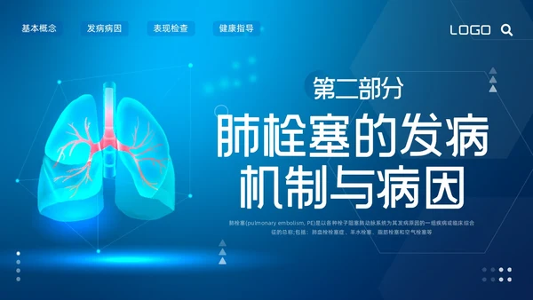 蓝色简约肺栓塞的护理查房PPT模板宣传PPT动态PPT