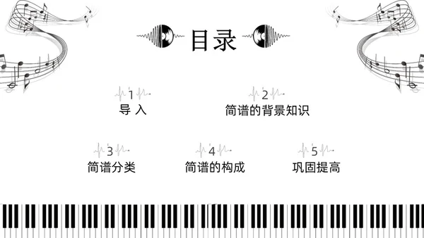 黑白简约小学音乐从零开始认识简谱说课课件PPT模板