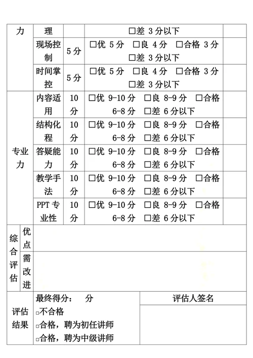 培训讲师工作评估表